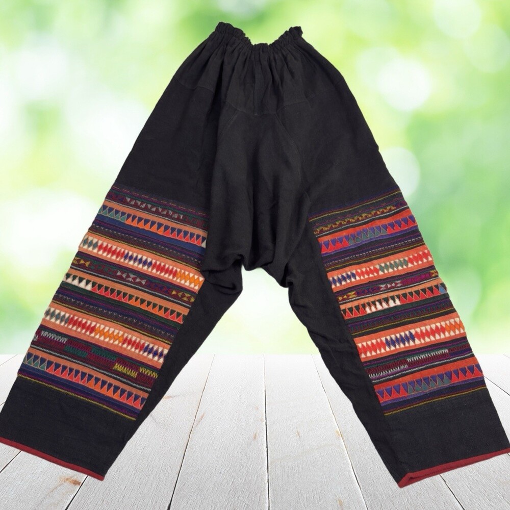 Vintage Harem Pants Womens Small Black Handmade Embroidered Tribal Festival Boho